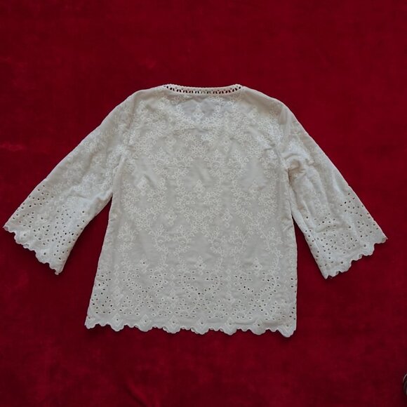 John Mark Velvet Tunic Top Women's Size M Ivory Embroidered Loose Fit - Picture 5 of 14